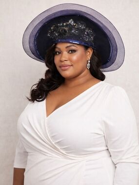 Navy Sequin Embellished Wide-Brim Women's Hat